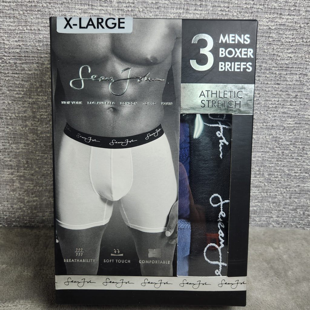 Sean John Mens 3 Pack Boxer Briefs X-Large Blue Variety