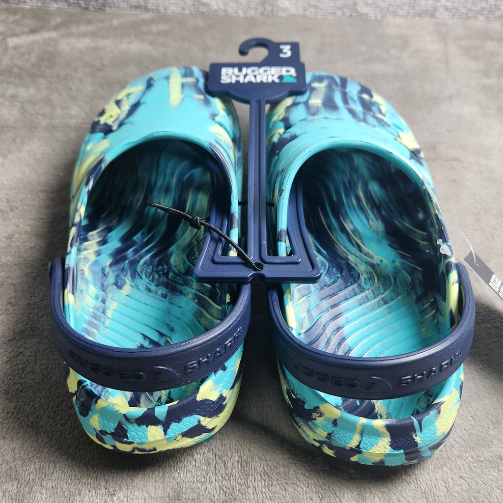 Rugged Shark Kids Size 3 Teal EVA Clogs Water Shoes Slip On Sandals