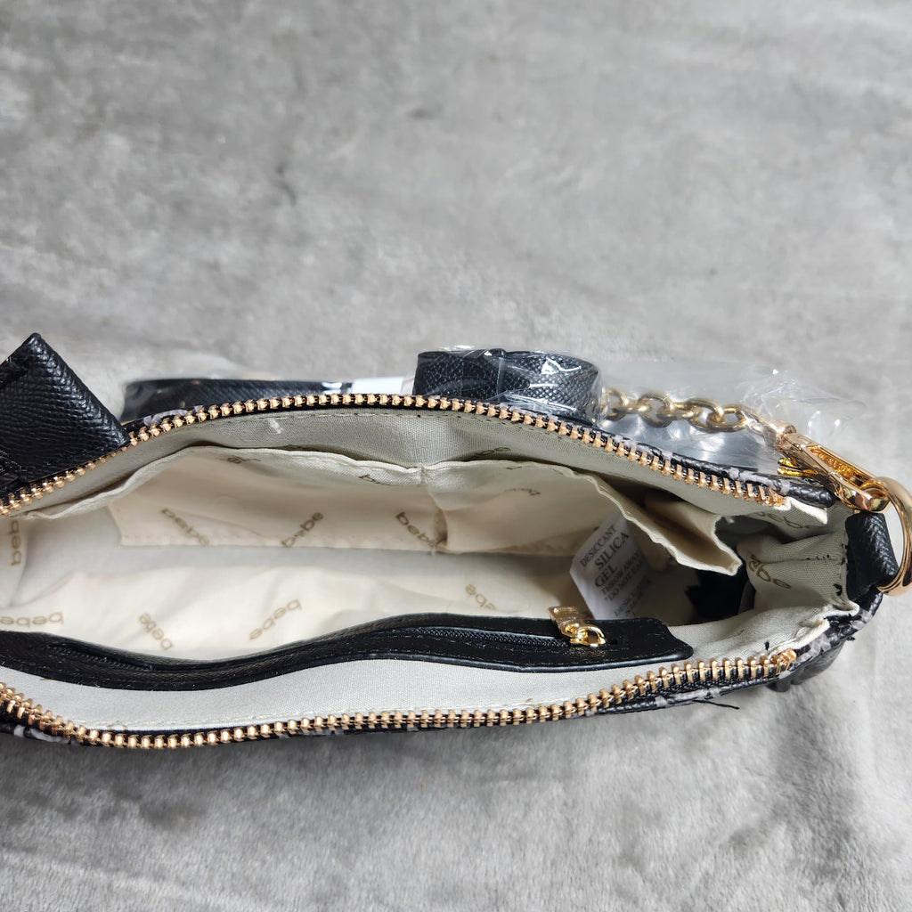 New Bebe Adela Monogram Baguette Crossbody Black E02-5307PM