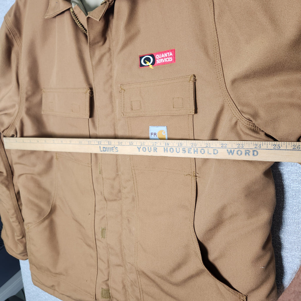 Carhartt Mens FR Flame Resistant Jacket Brown Quilted Lining Quanta Services XL Preowned