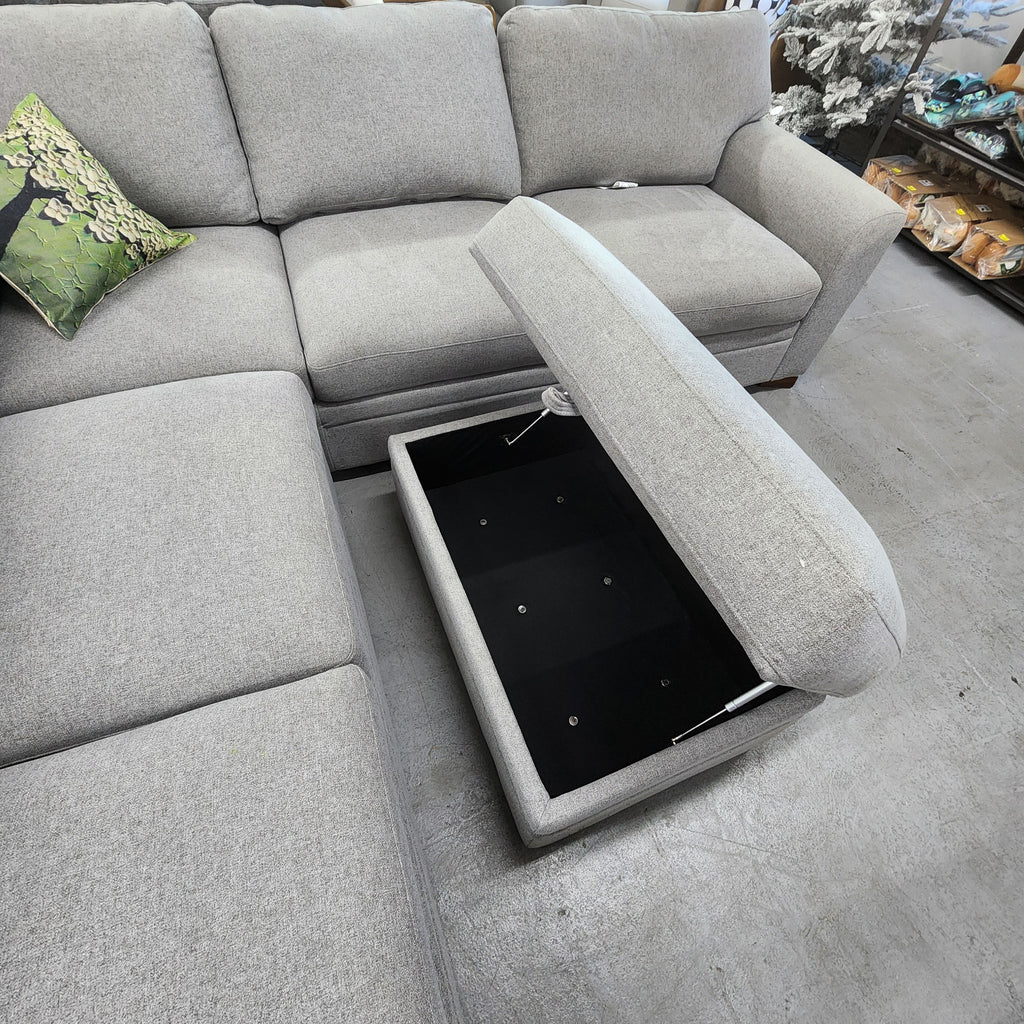 Thomasville Langdon Fabric Sectional with Chaise and Storage Ottoman, Gray