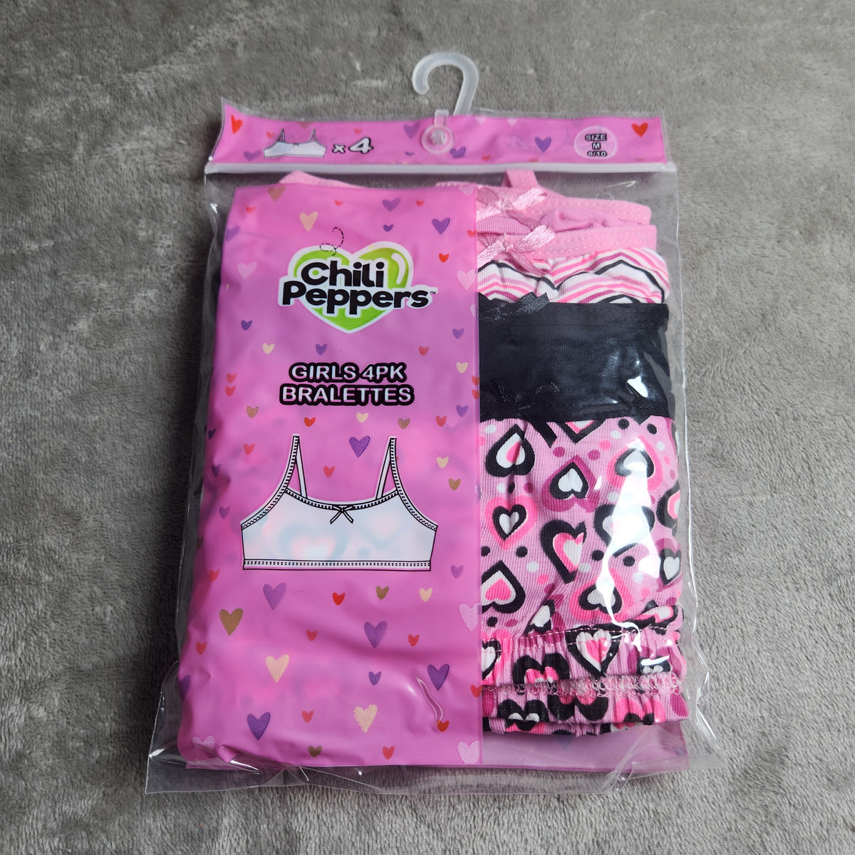 Chili Peppers Size Medium 4 Pack Girls Bralettes