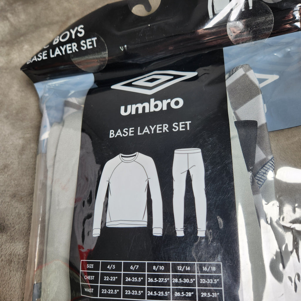 Umbro Boys Size 6/7 New 2 Piece Base Layer Set w/ Gray Blue Logo