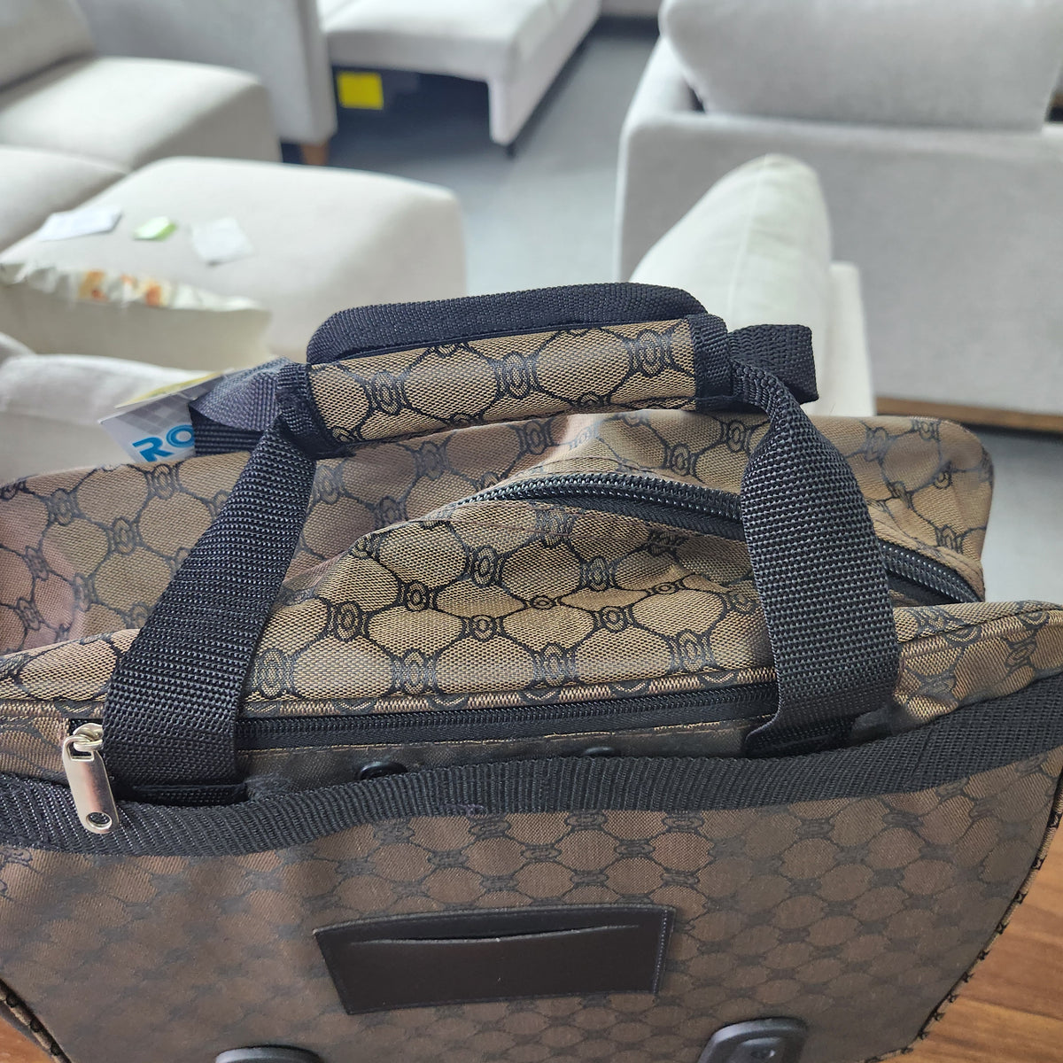 Rolite PRT16P 16 Inch Dark Brown Rolling Luggage Bag Monogram Pattern Wheeled Carry On New