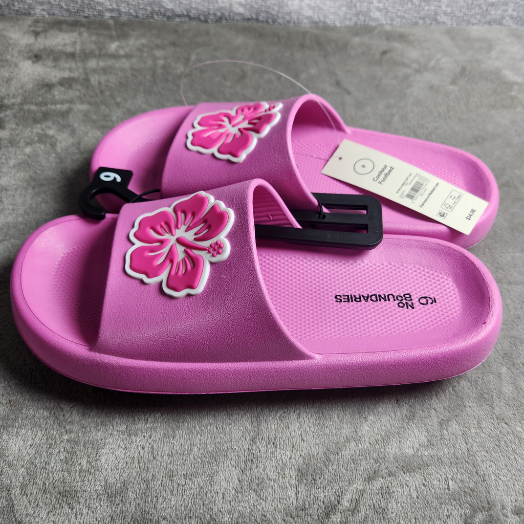 No Boundaries Women's Comfort Slide Sandals Pink Flower Size 9M