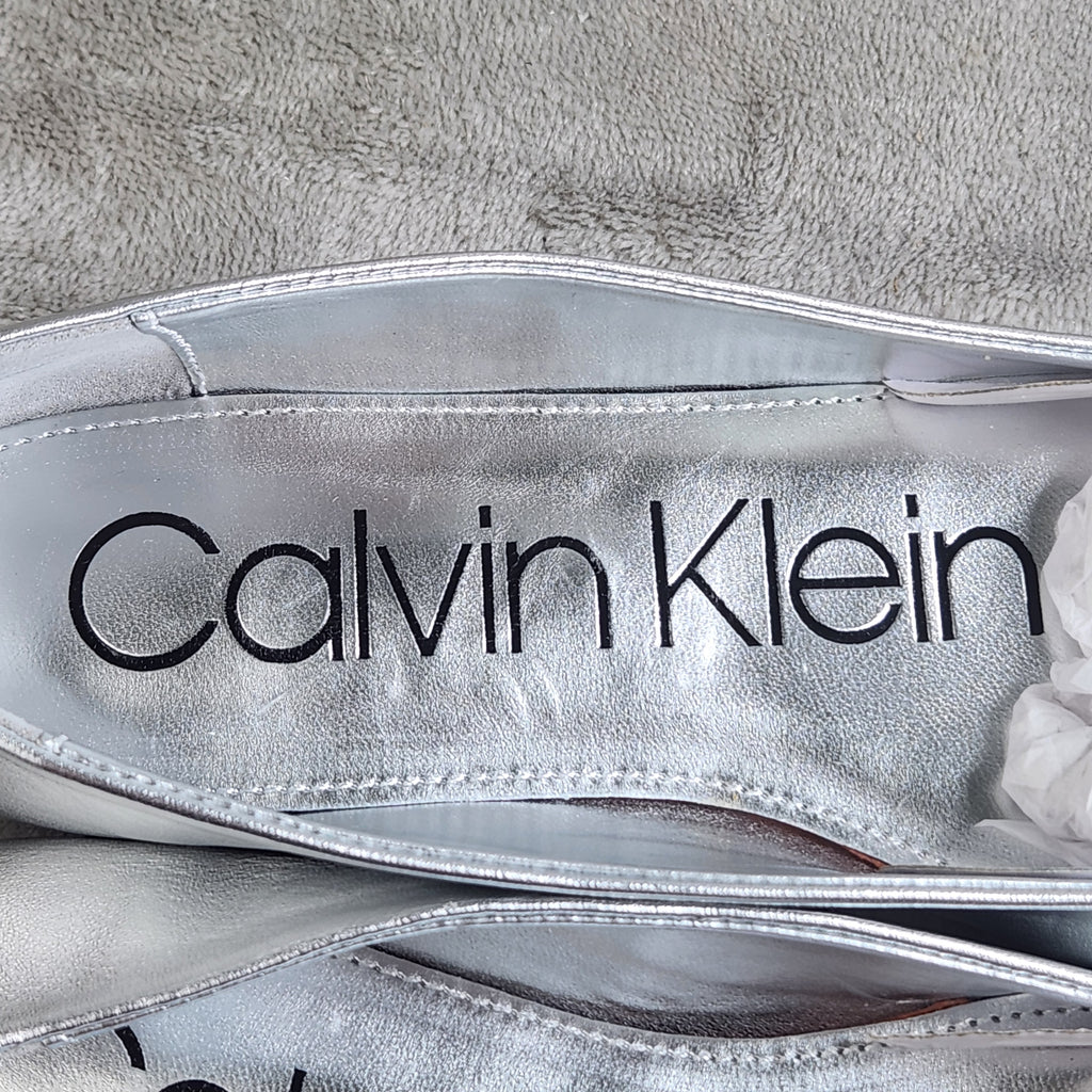 Calvin Klein Nyta Womens Size 5.5M Square-Toe Ballet / Dress flats Silver
