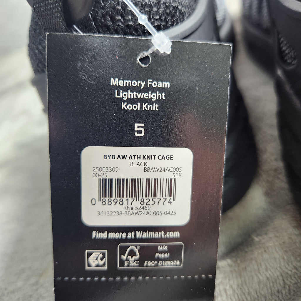 Athletic Works Boys Size 5 Black Knit Cage Sneakers Memory Foam Lightweight New
