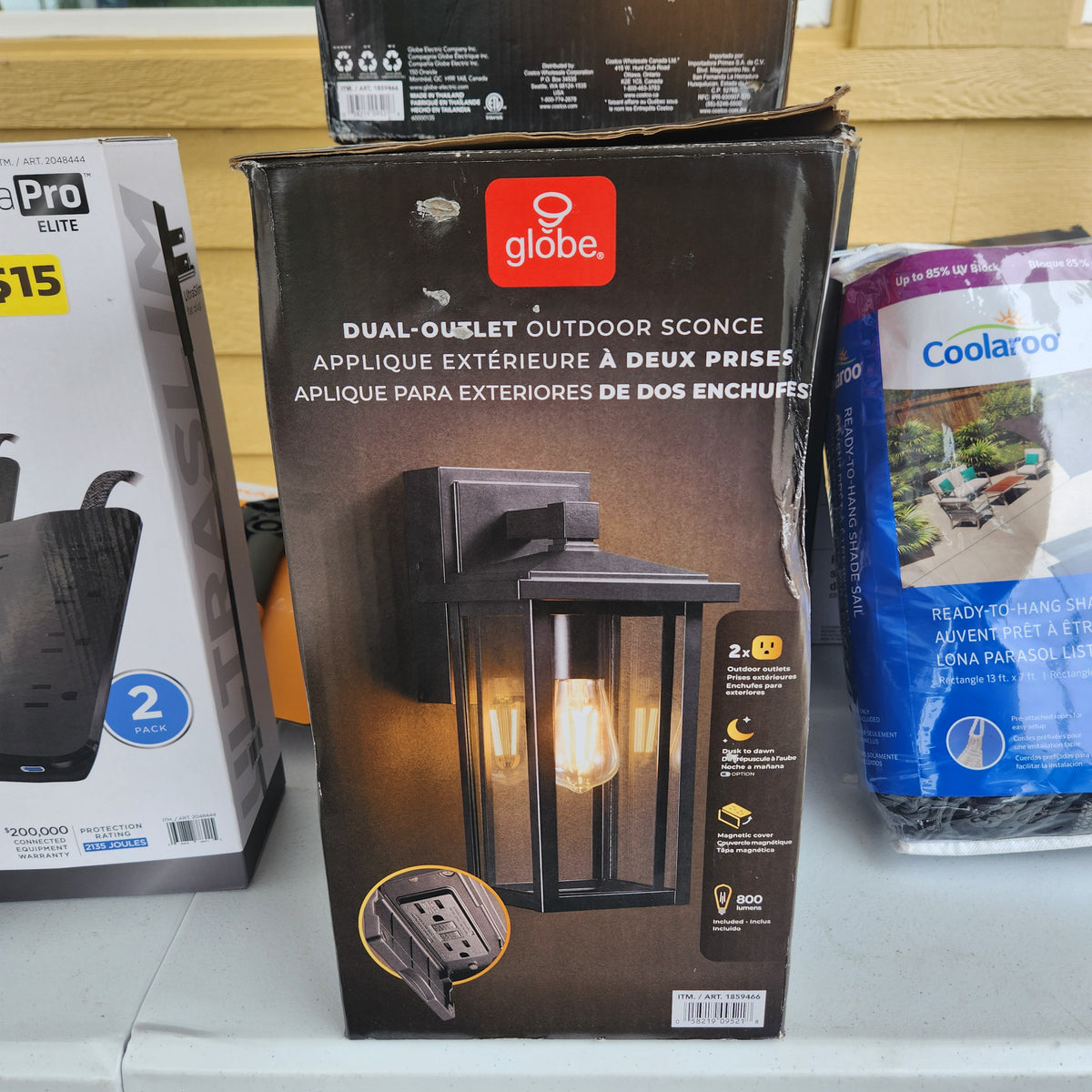Globe Electric 14" Matte Black Outdoor Wall Light with GFCI Outlet