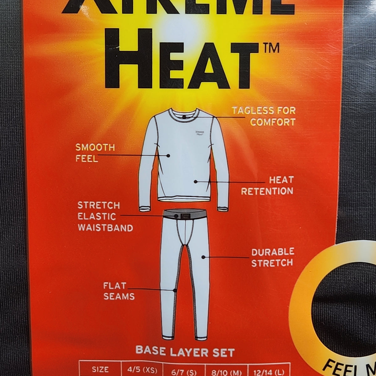Xtreme Heat Boys Size 6/7 2 Pc Base Layer Set Long Sleeve Top & Bottom Black