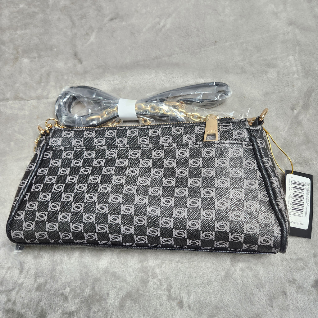 New Bebe Adela Monogram Baguette Crossbody Black E02-5307PM