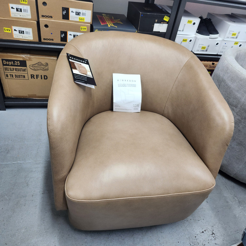 Henredon Murphy Leather Swivel Chair, Light Brown