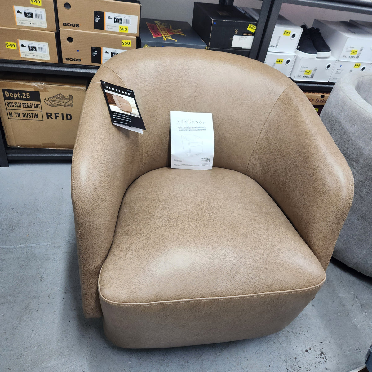 Henredon Murphy Leather Swivel Chair, Light Brown