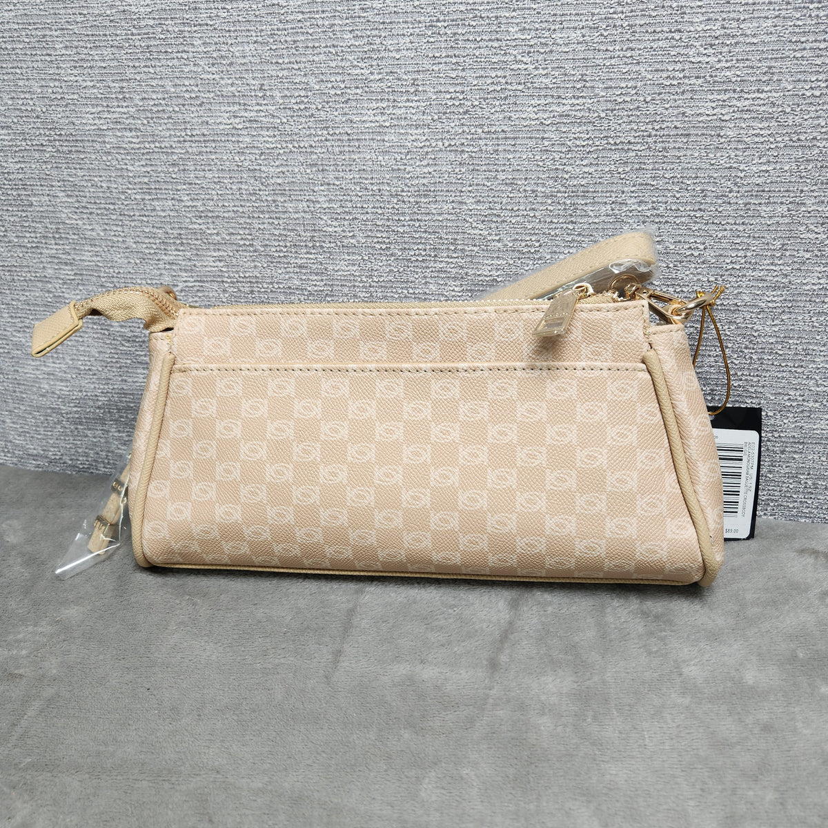 Bebe Adela Monogram Baguette Crossbody Beige E02-5307PM New