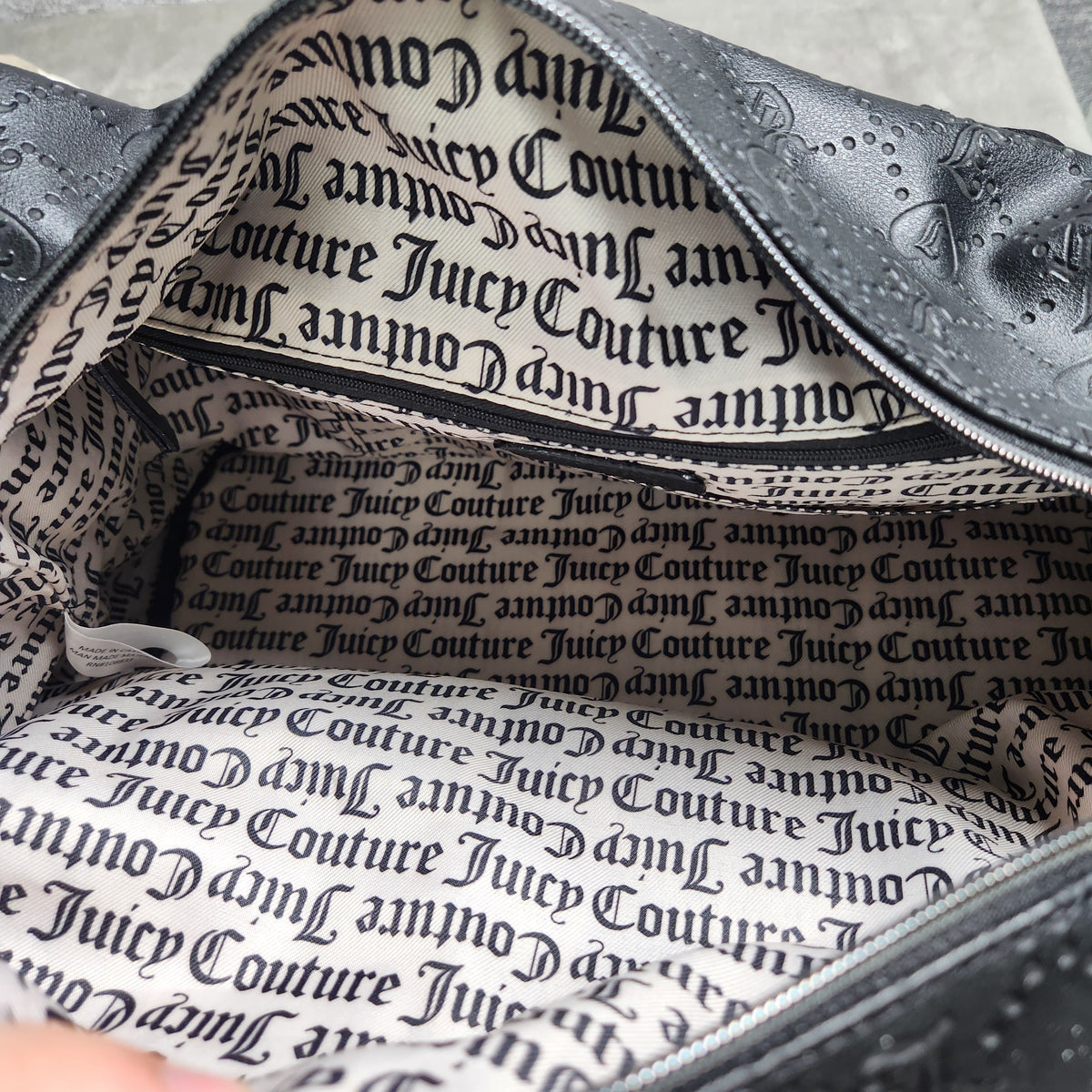 Juicy Couture Black Licorice Word Play Monogram Overnight Weekender Duffle Bag