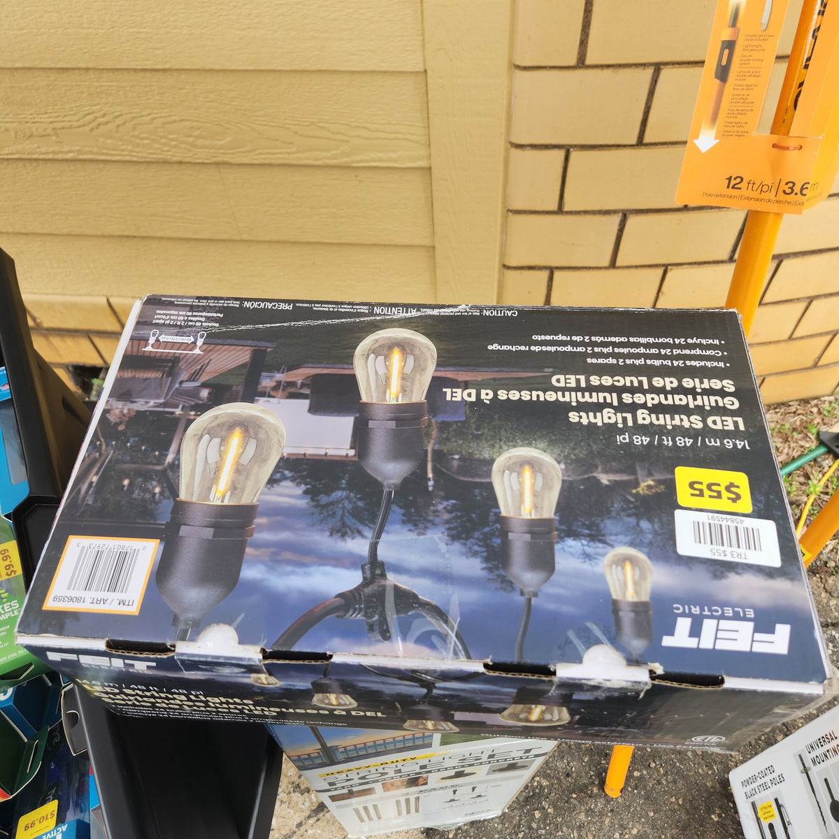 Excello 10 ft. String Light Pole 2 Pack & Feit 48' LED String Light