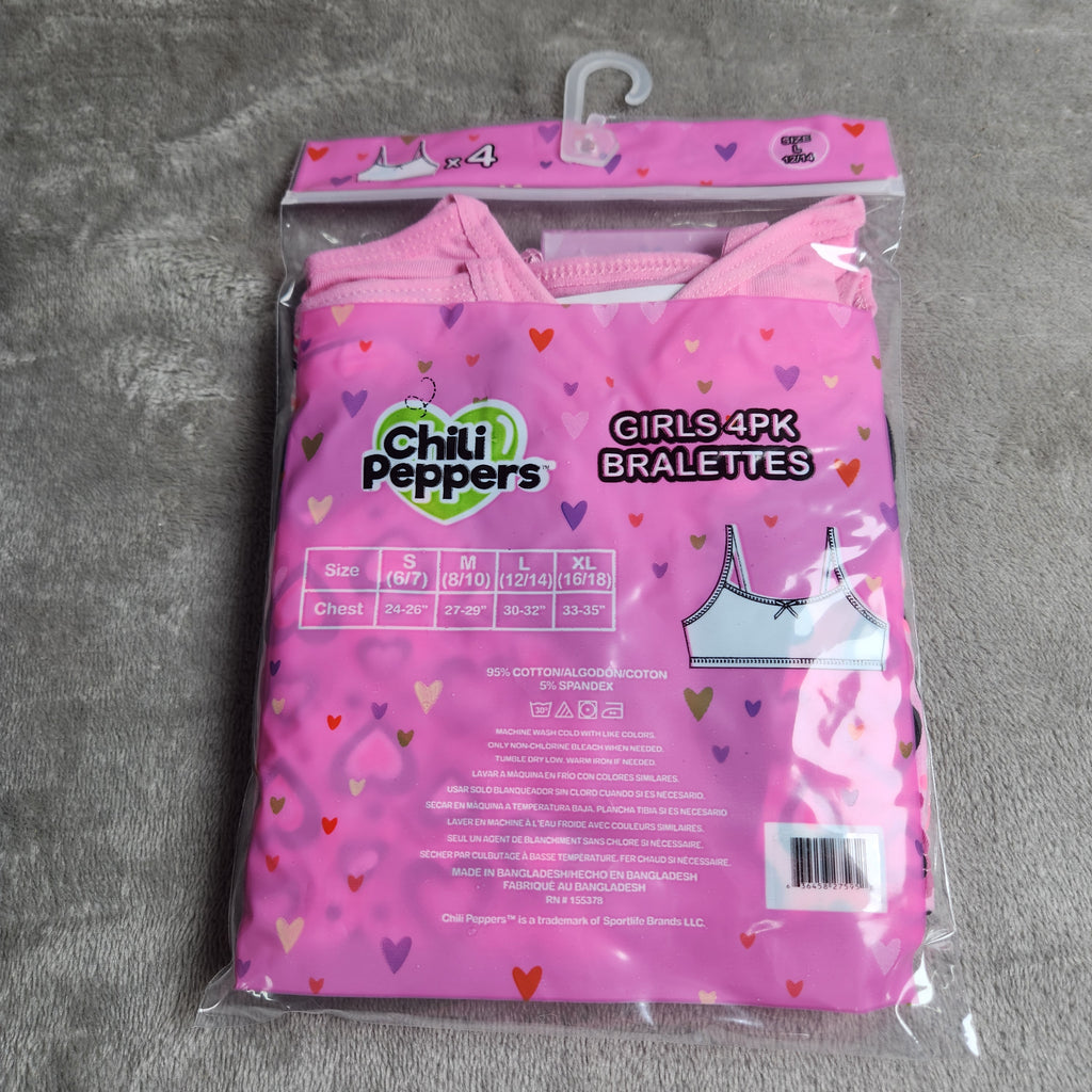 Chili Peppers Size Large 4 Pack Girls Bralettes