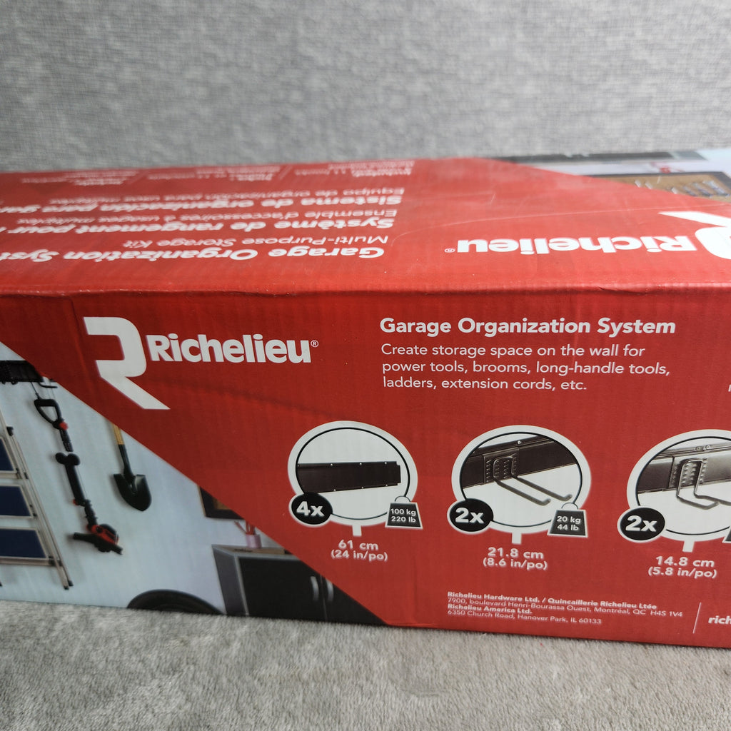 Richelieu Garage Organization System w/ 4 Rails & 11 Hooks