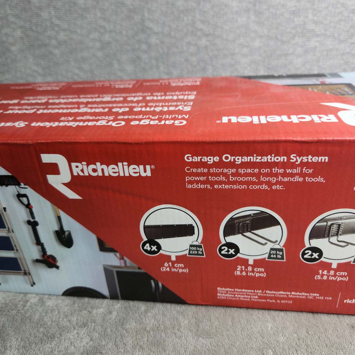 Richelieu Garage Organization System w/ 4 Rails & 11 Hooks