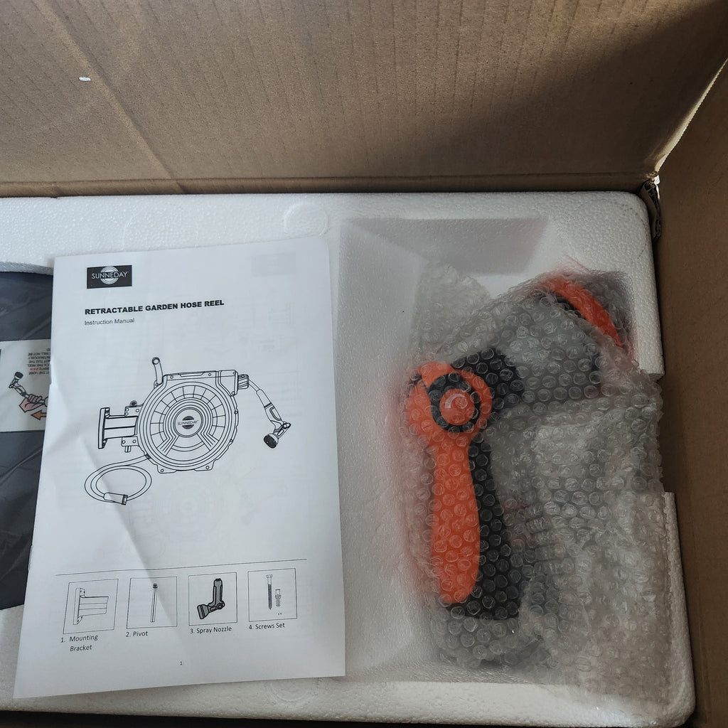 New Sunneday Retractable Garden Hose Reel With Hose &  Nozzle