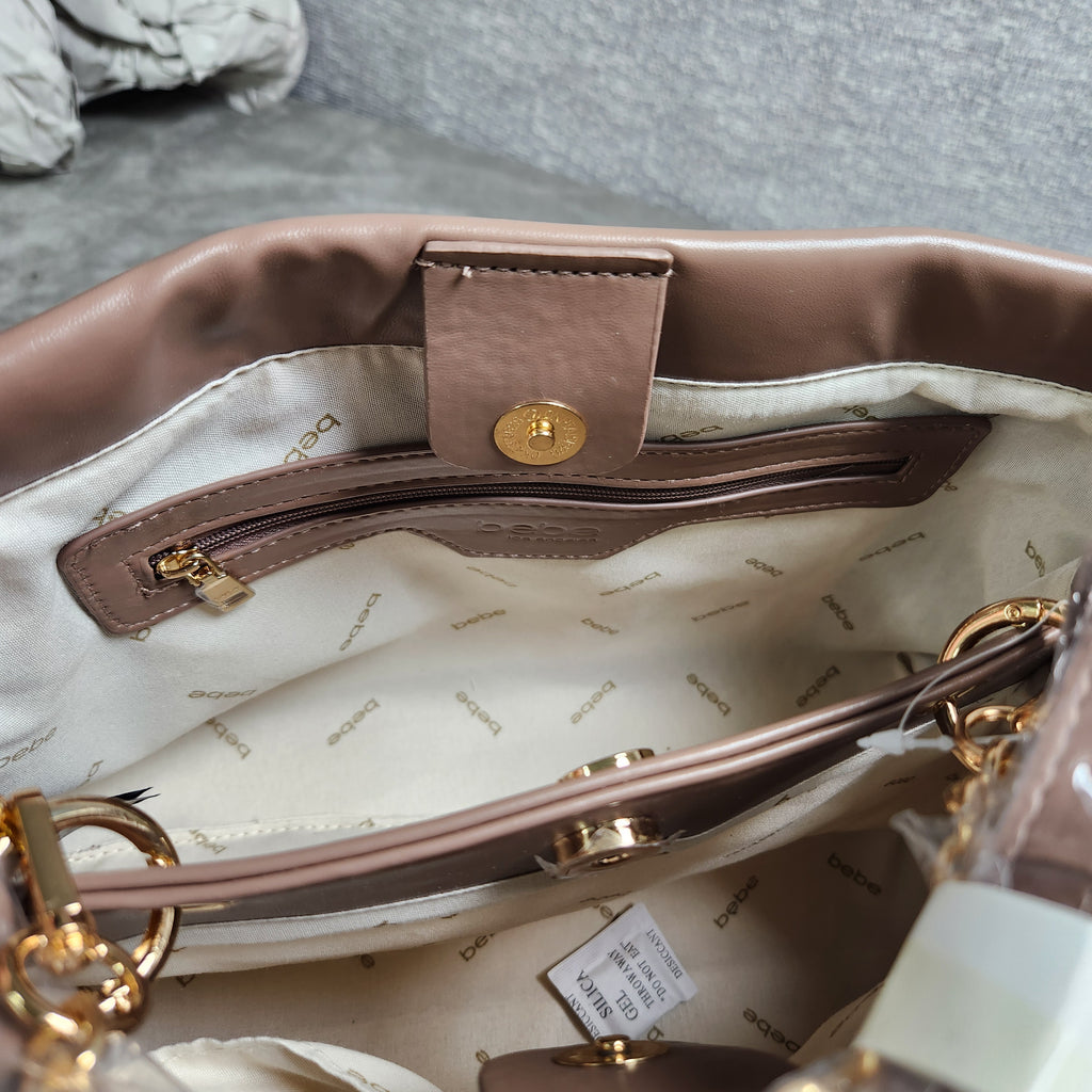 Bebe Luca MD Satchel Bag E03-5358 Taupe New