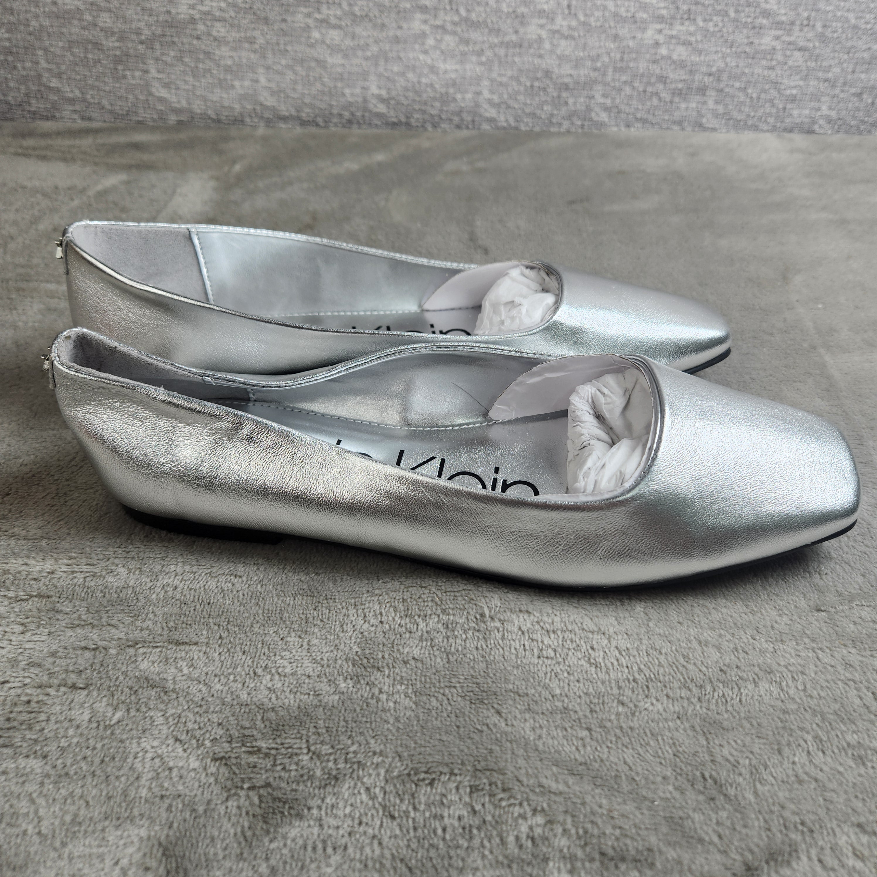 Calvin Klein Nyta Womens Size 5.5M Square-Toe Ballet / Dress flats Silver