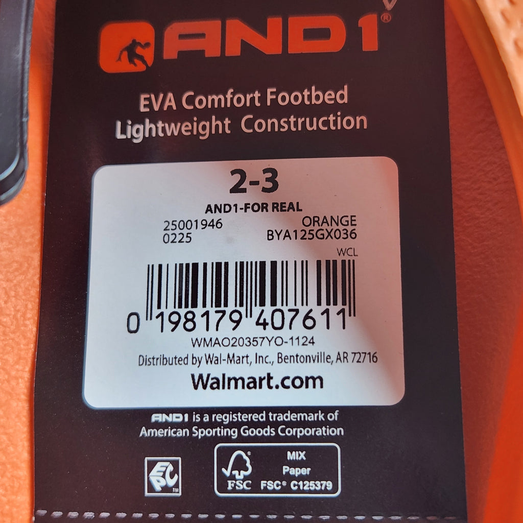 AND1 Basketball Slides Orange Size 2/3 Little Kid