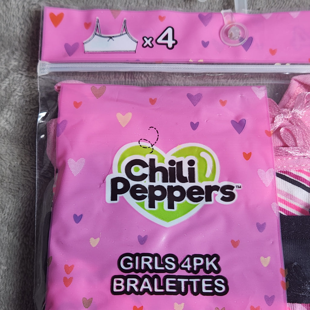 Chili Peppers Size Large 4 Pack Girls Bralettes
