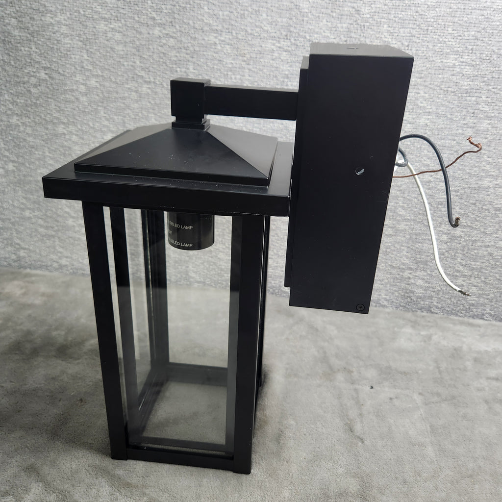 Globe Electric 14" Matte Black Outdoor Wall Light with GFCI Outlet Used