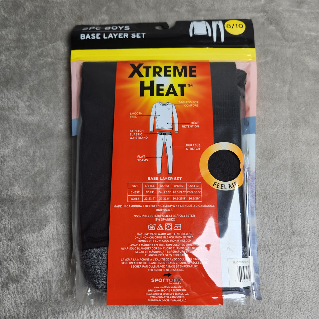 Xtreme Heat Boys Size 8/10 2 Pc Base Layer Set Long Sleeve Top & Bottom Black