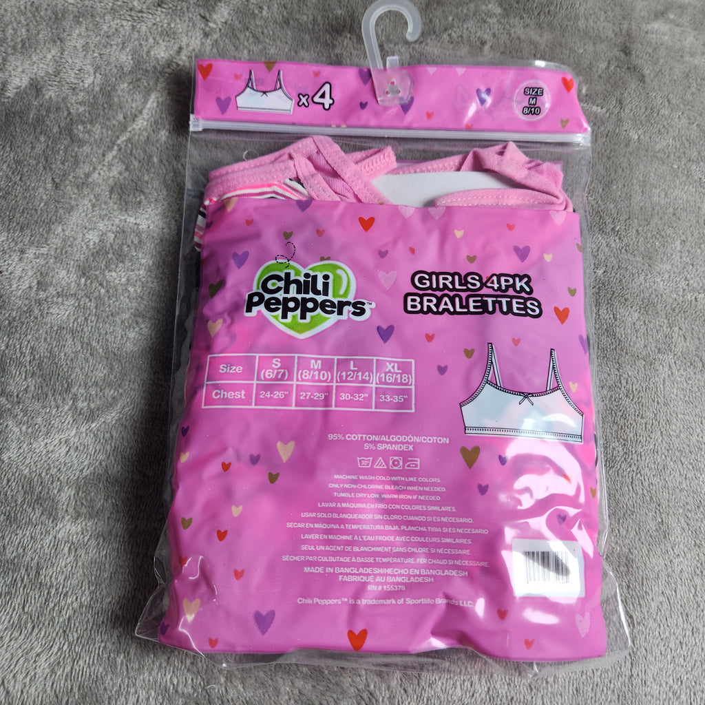 Chili Peppers Size Medium 4 Pack Girls Bralettes