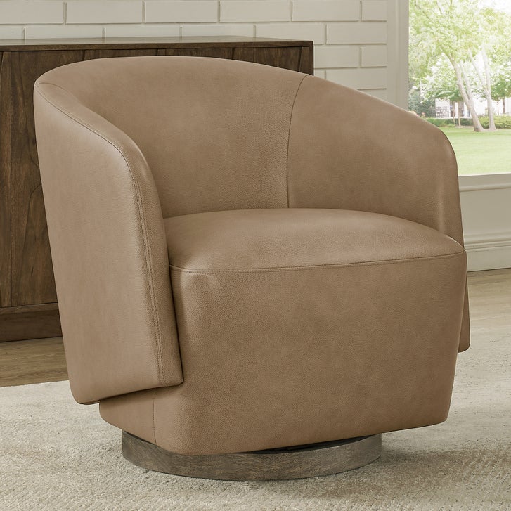 Henredon Murphy Leather Swivel Chair, Light Brown