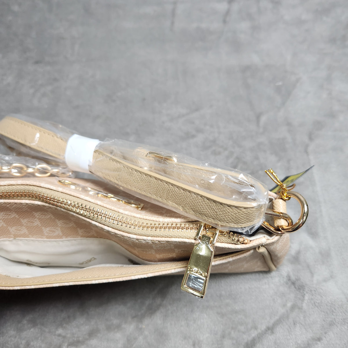 Bebe Adela Monogram Baguette Crossbody Beige E02-5307PM New