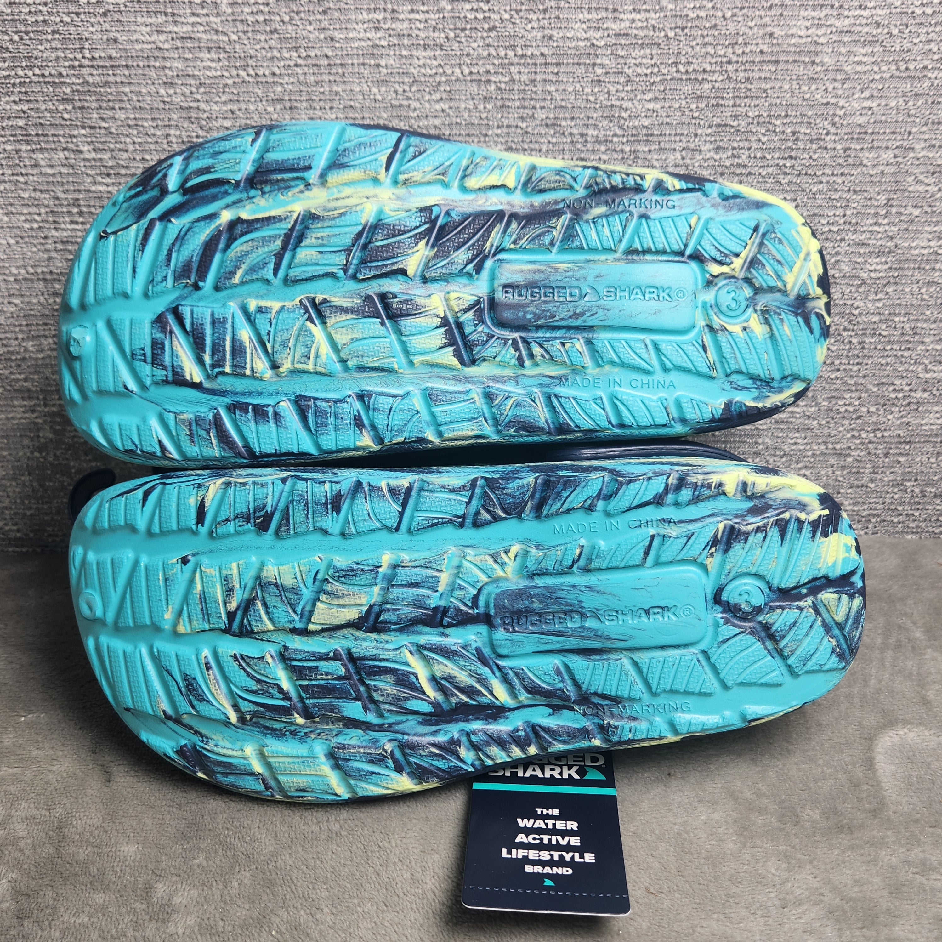 Rugged Shark Kids Size 3 Teal EVA Clogs Water Shoes Slip On Sandals