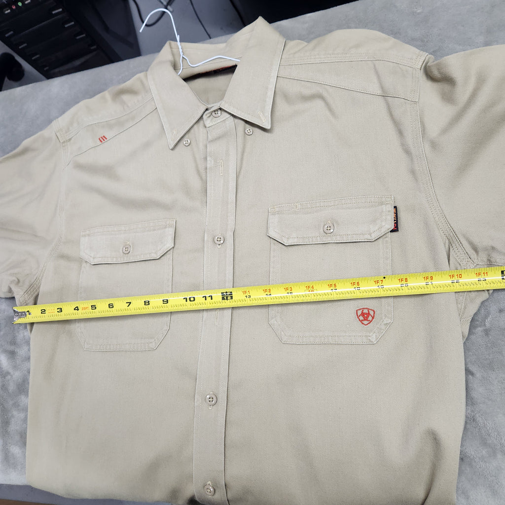 Ariat Men's Work FR Flame Resistant Button Up Work Shirt Tan Size XL NFPA 2112 Used