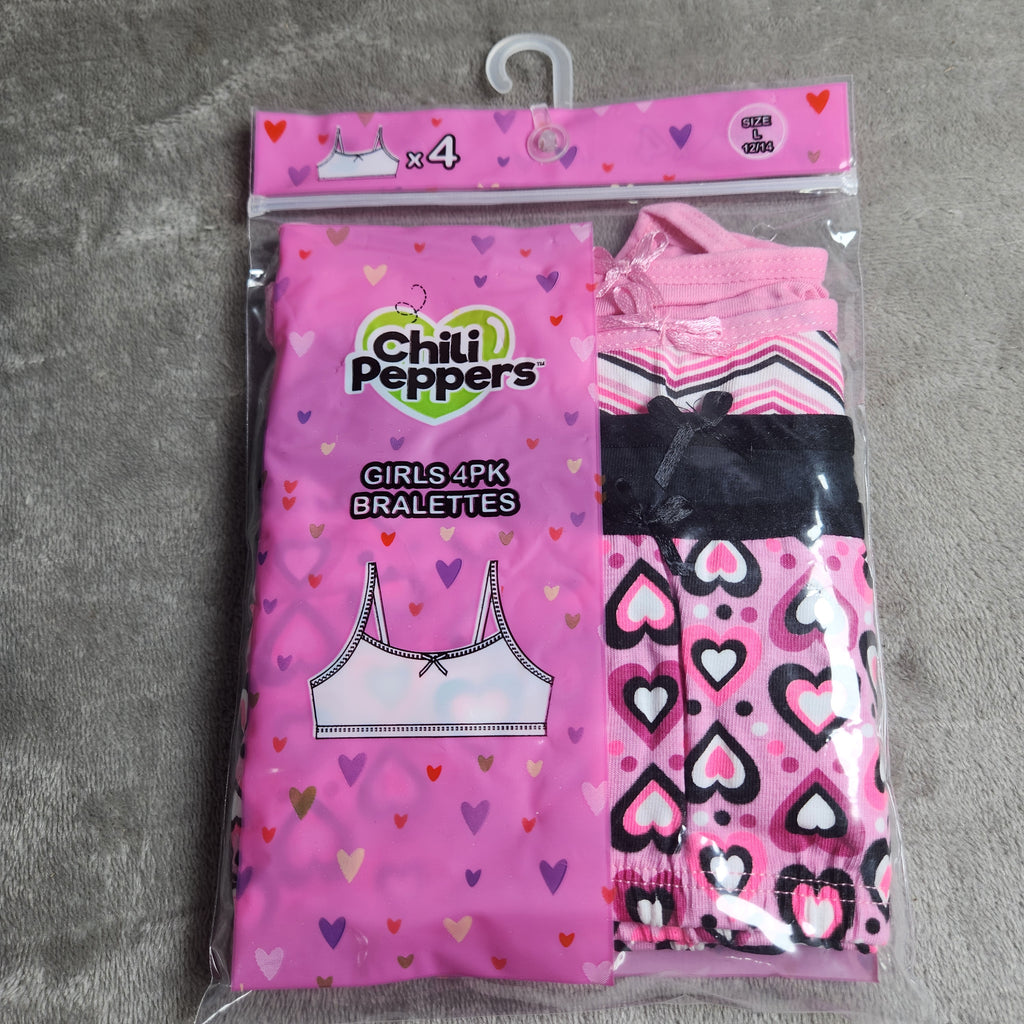 Chili Peppers Size Large 4 Pack Girls Bralettes