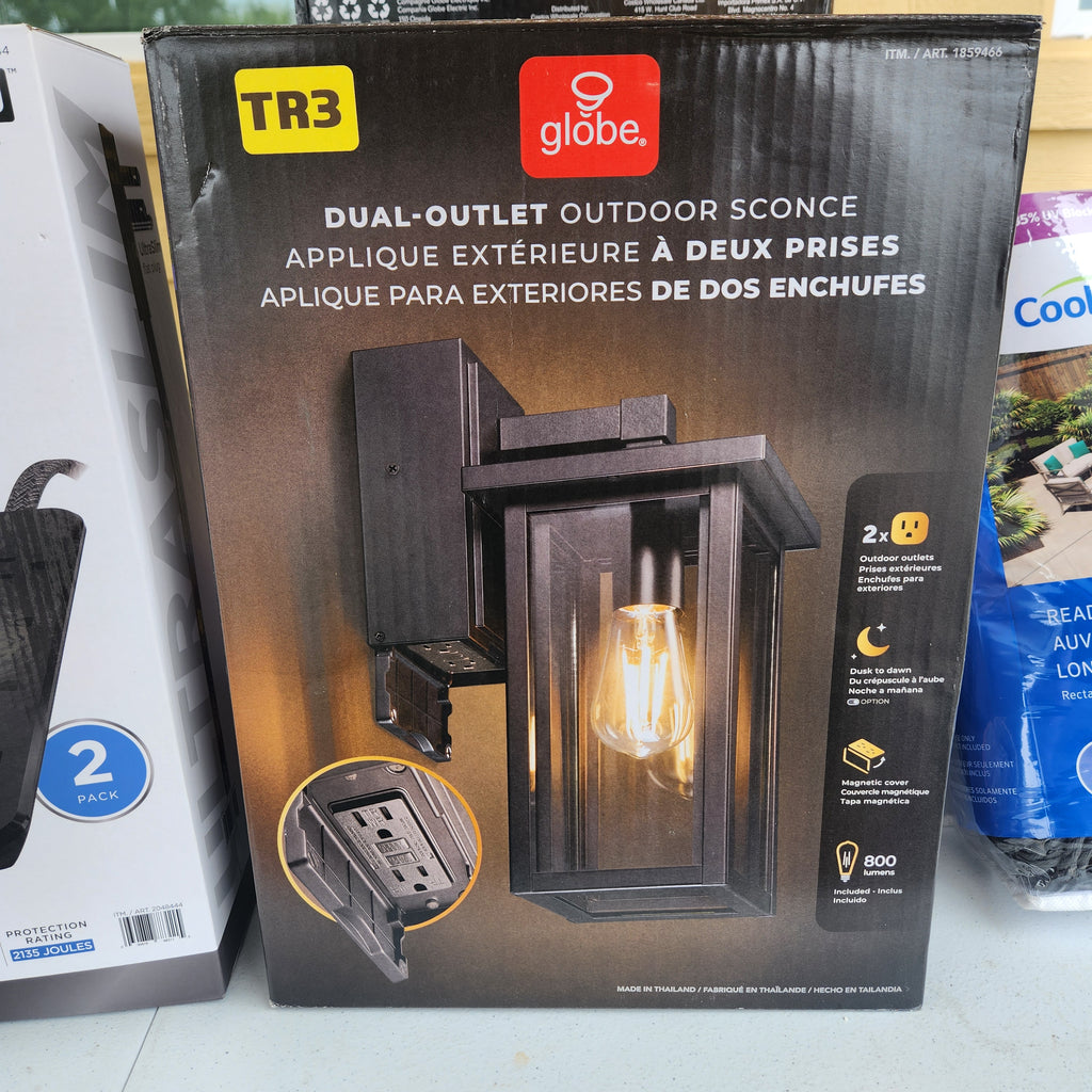 Globe Electric 14" Matte Black Outdoor Wall Light with GFCI Outlet
