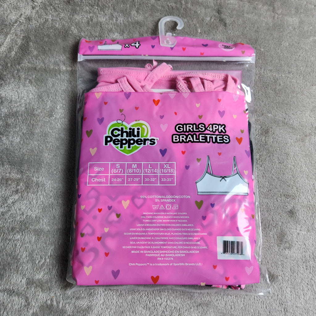 Chili Peppers Size XL 4 Pack Girls Bralettes