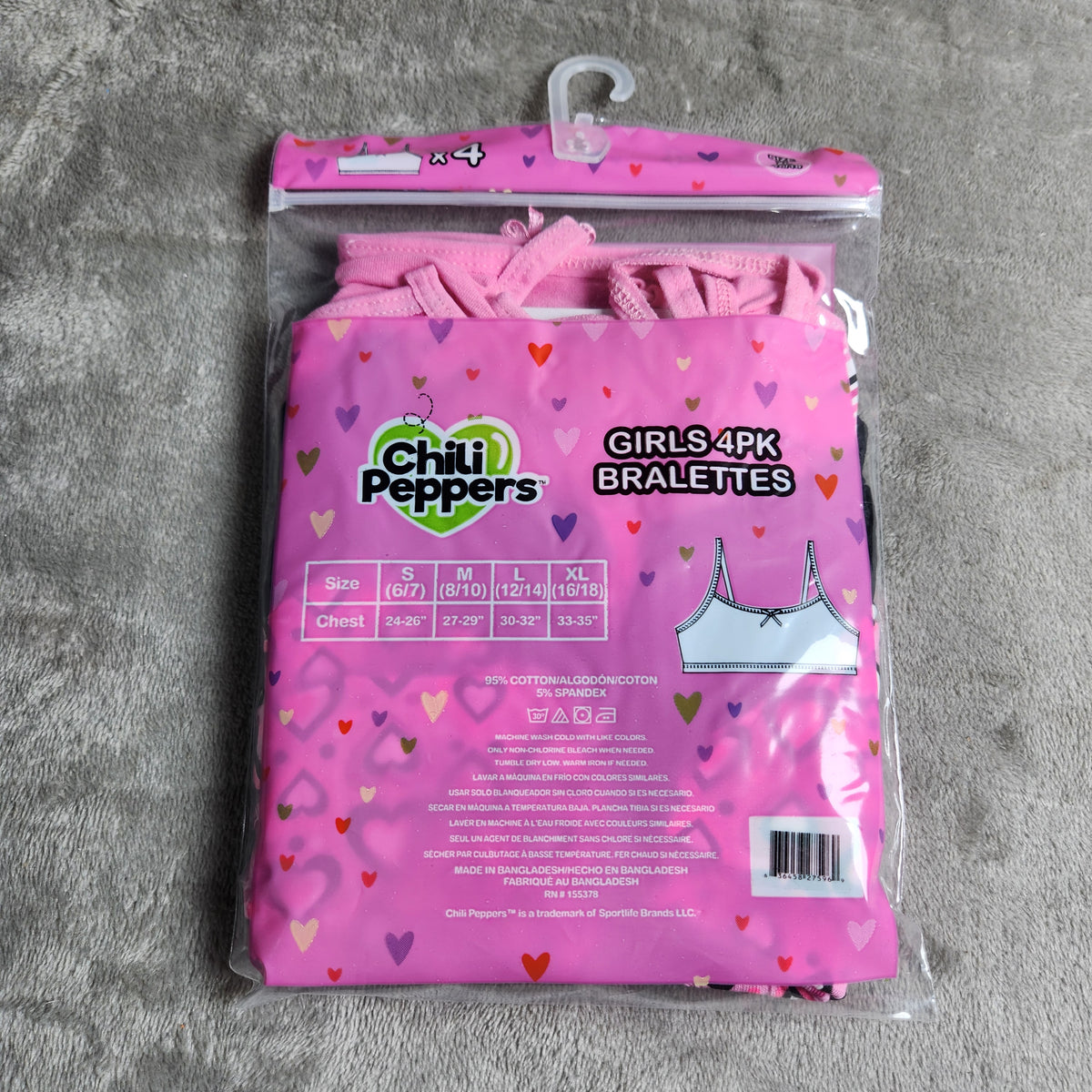 Chili Peppers Size XL 4 Pack Girls Bralettes
