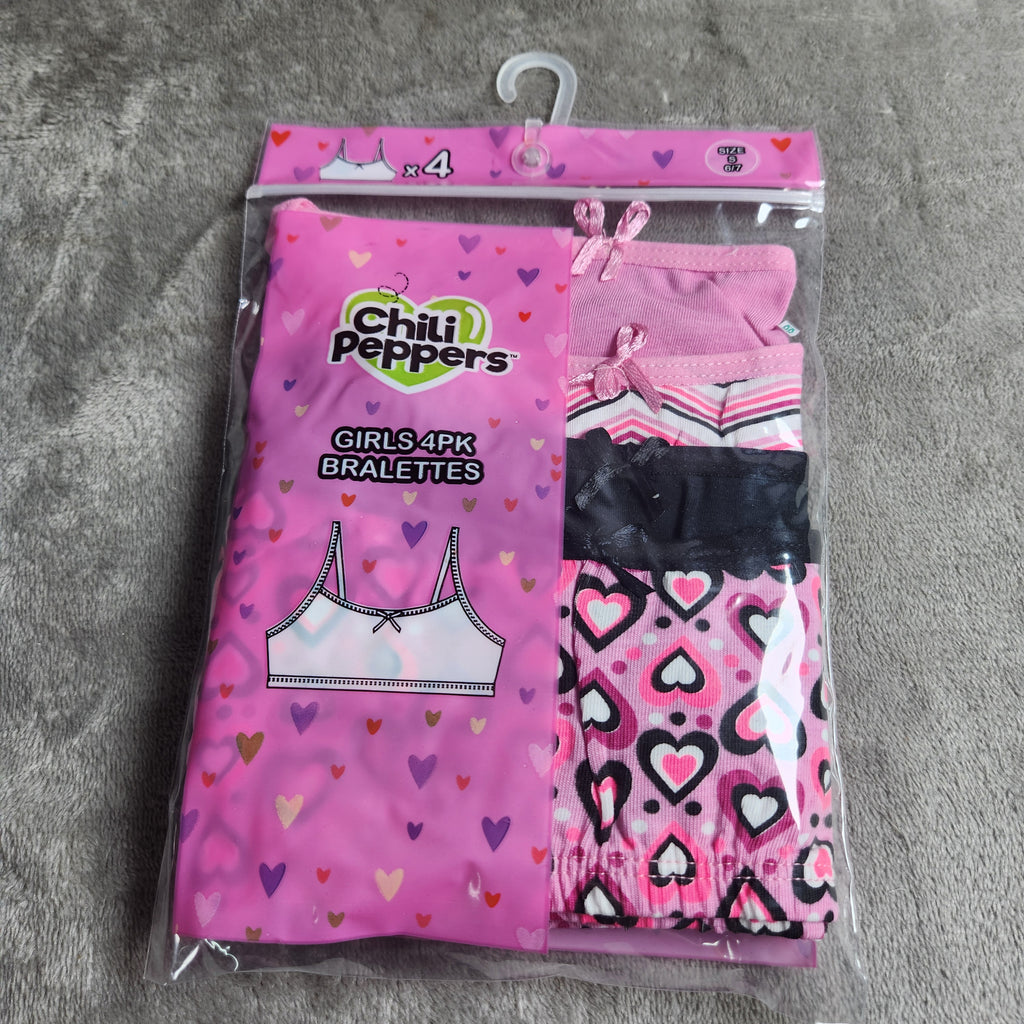 Chili Peppers Size Small 4 Pack Girls Bralettes