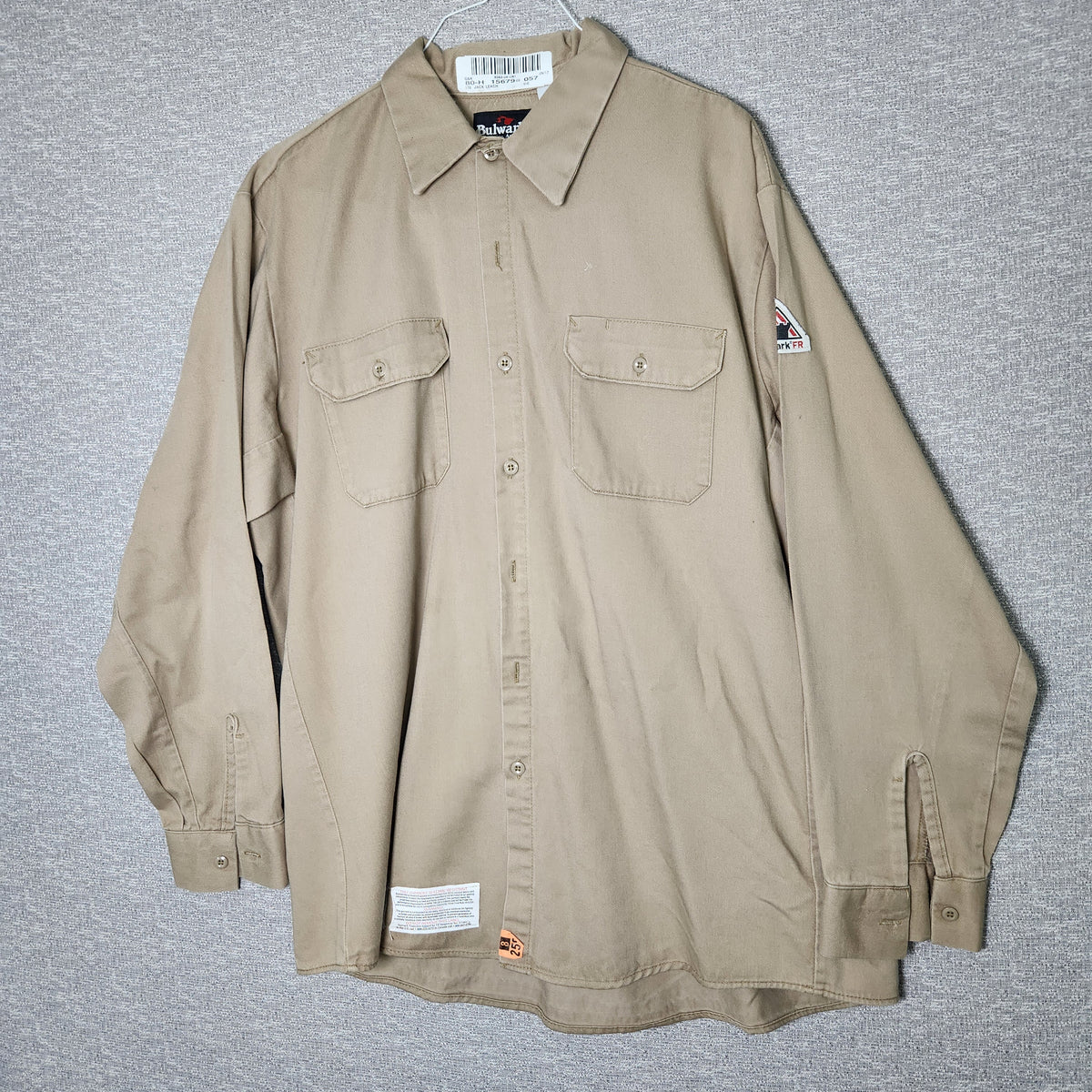 Bulwark Men's Protective Apparel FR Button Up Work Shirt Tan XL Flame Resistant NFPA 2112  Preowned