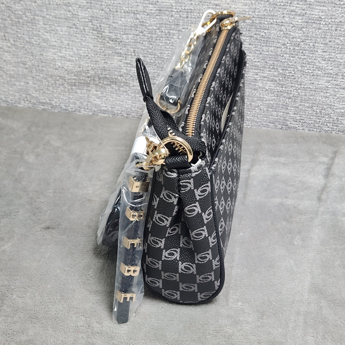 New Bebe Adela Monogram Baguette Crossbody Black E02-5307PM