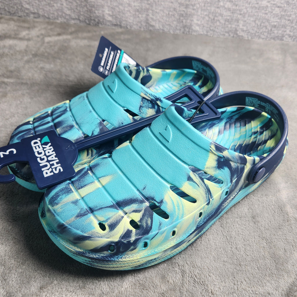 Rugged Shark Kids Size 3 Teal EVA Clogs Water Shoes Slip On Sandals