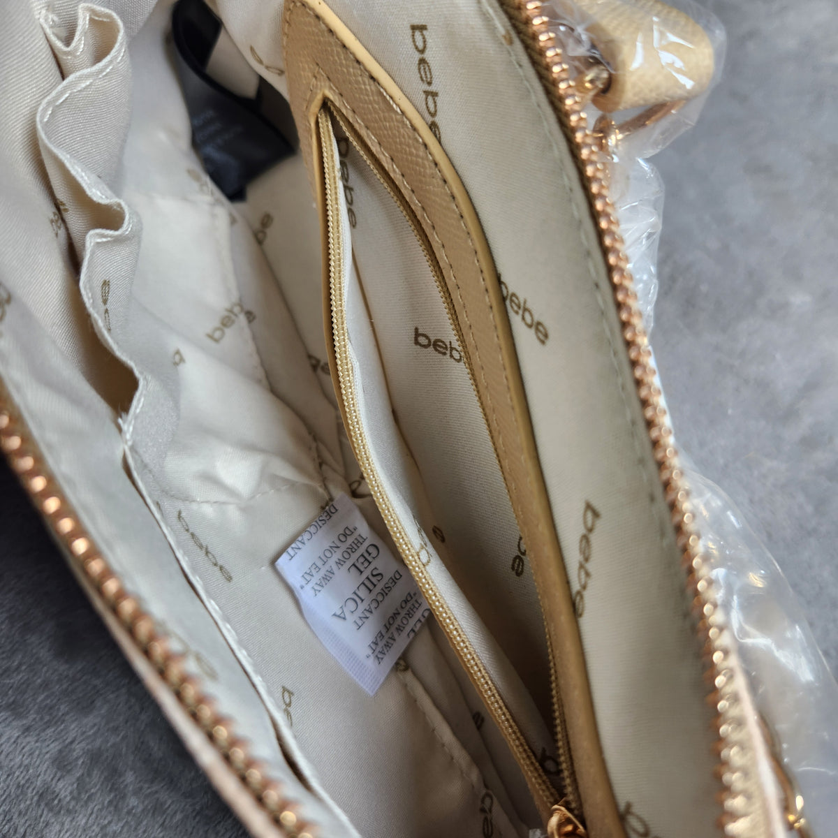 Bebe Adela Monogram Baguette Crossbody Beige E02-5307PM New