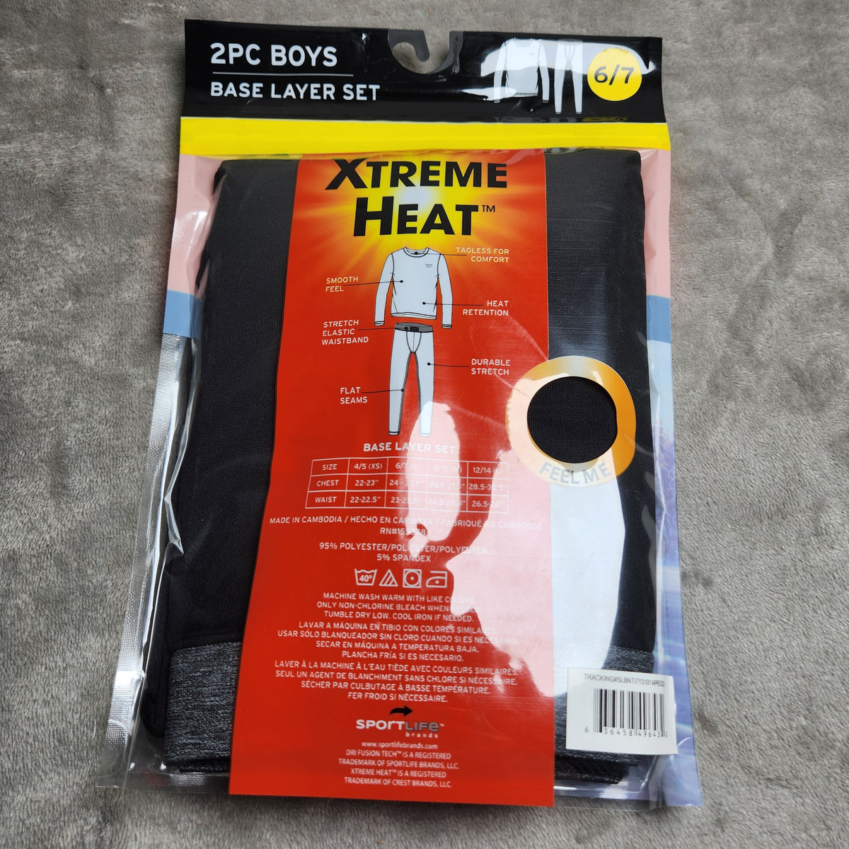 Xtreme Heat Boys Size 6/7 2 Pc Base Layer Set Long Sleeve Top & Bottom Black