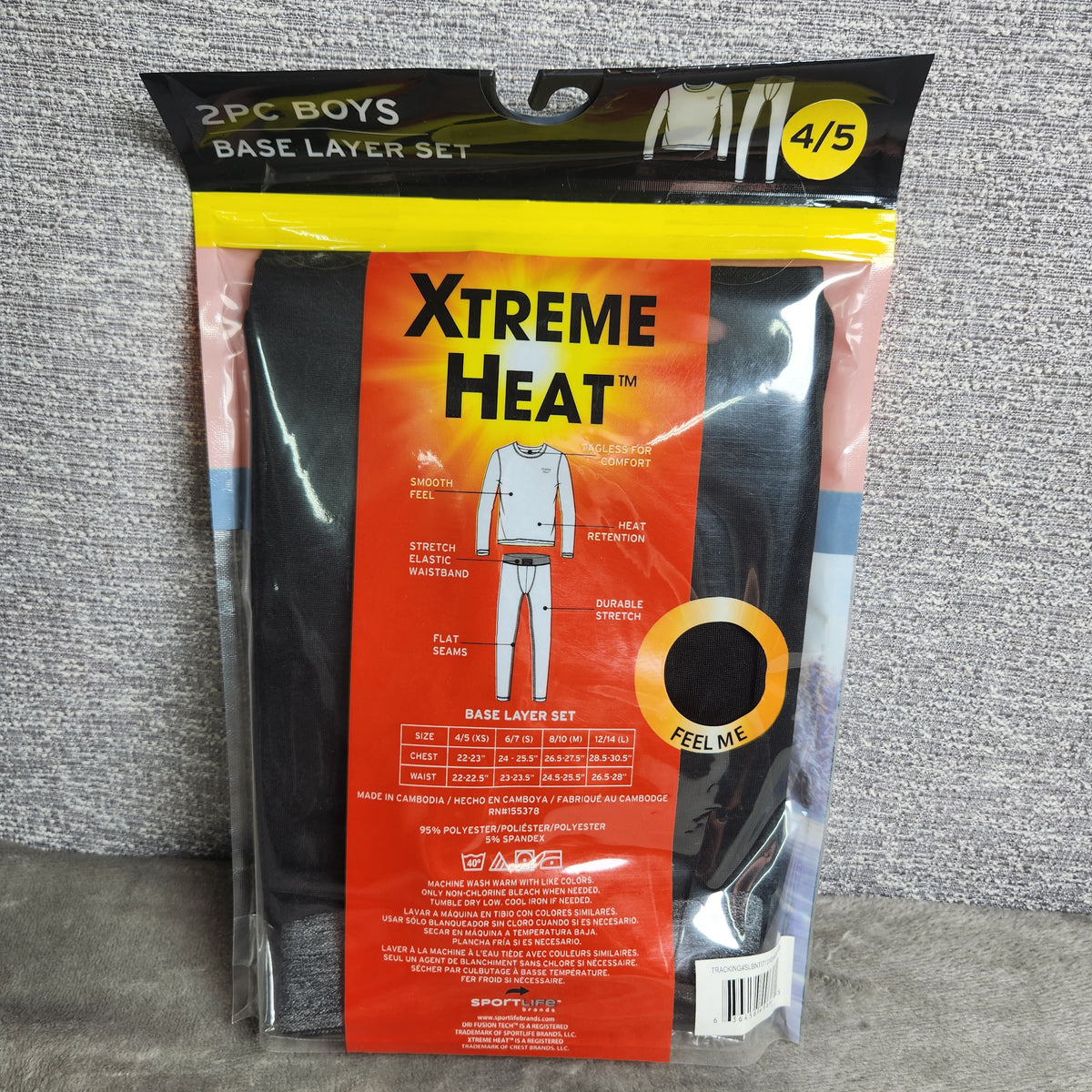 Xtreme Heat Boys Size 4/5 2 Pc Base Layer Set Long Sleeve Top & Bottom Black