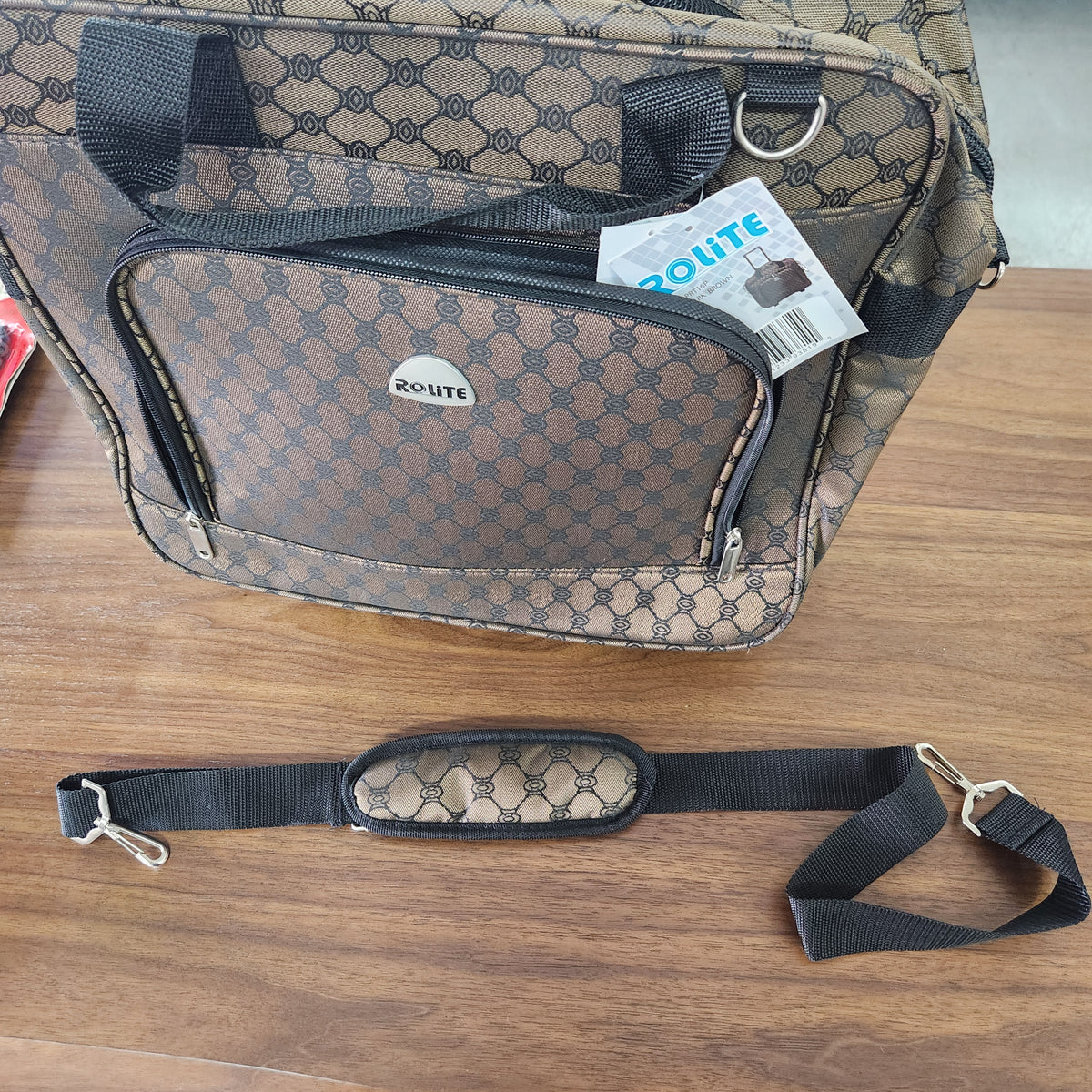 Rolite PRT16P 16 Inch Dark Brown Rolling Luggage Bag Monogram Pattern Wheeled Carry On New