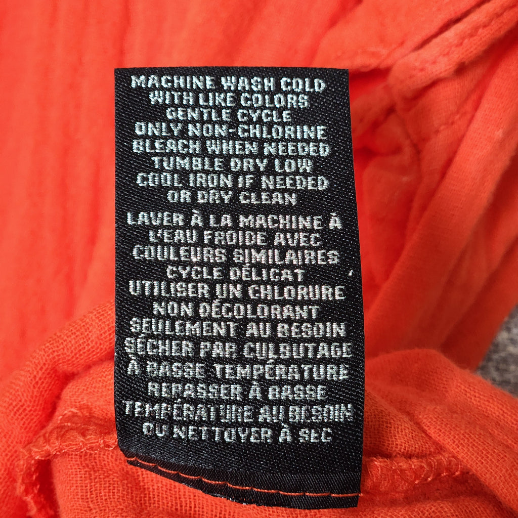 Catherine Malandrino Women's Cotton Petite Small Orange/Red Crinkle Gauze Top Ruffle Cap Sleeves Preowned