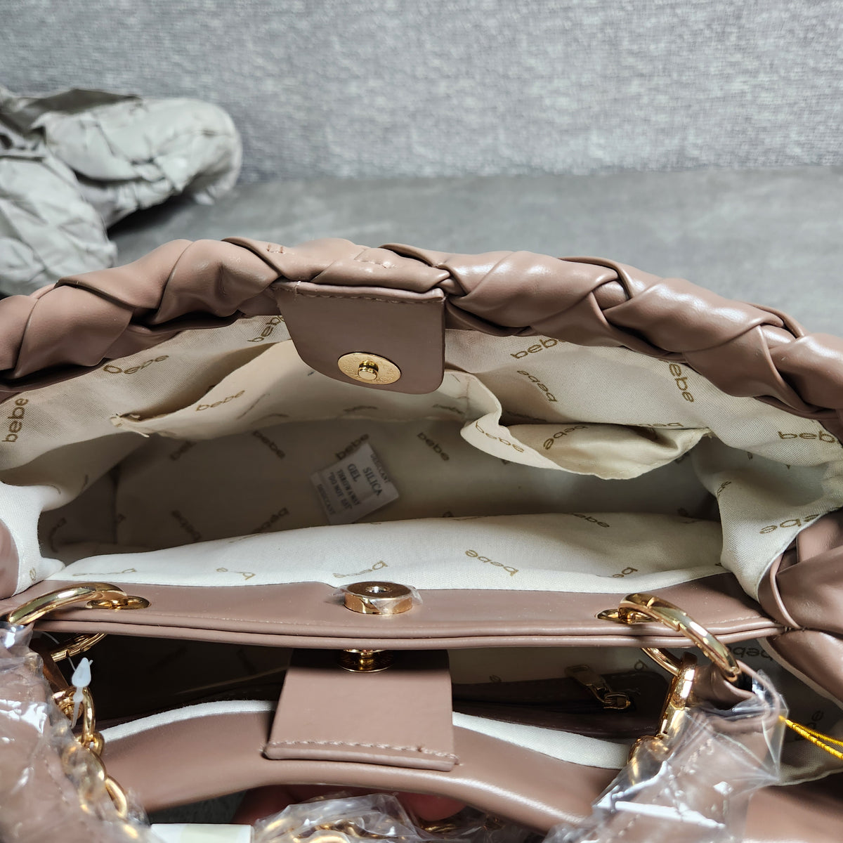 Bebe Luca MD Satchel Bag E03-5358 Taupe New