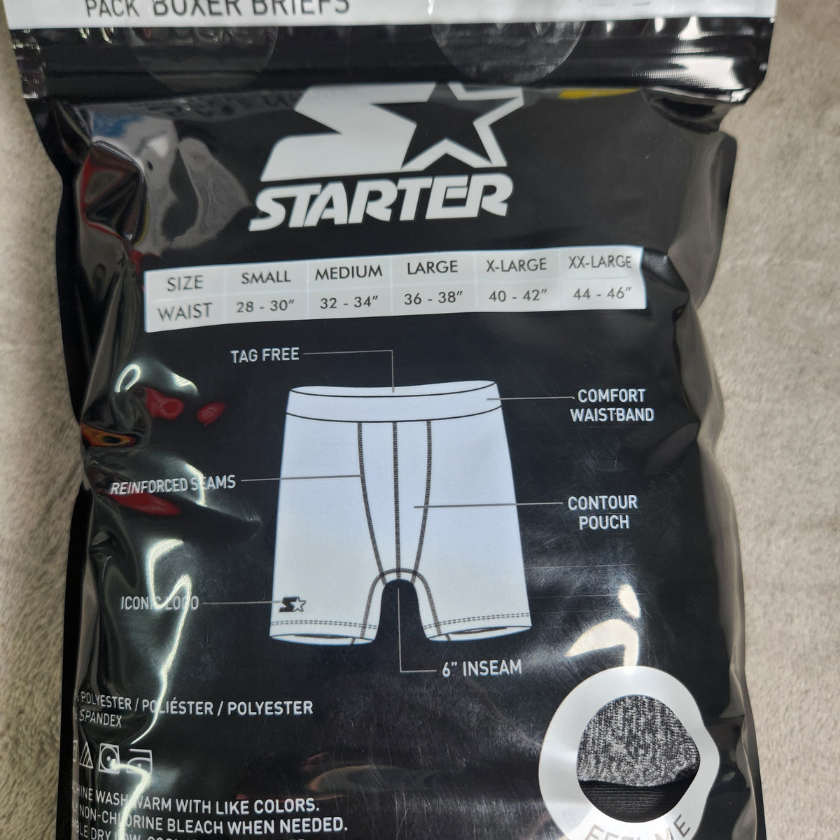 Starter Men's Performance Boxer Briefs Size Large 5 Pack Black, Olympic Blue, Carbon