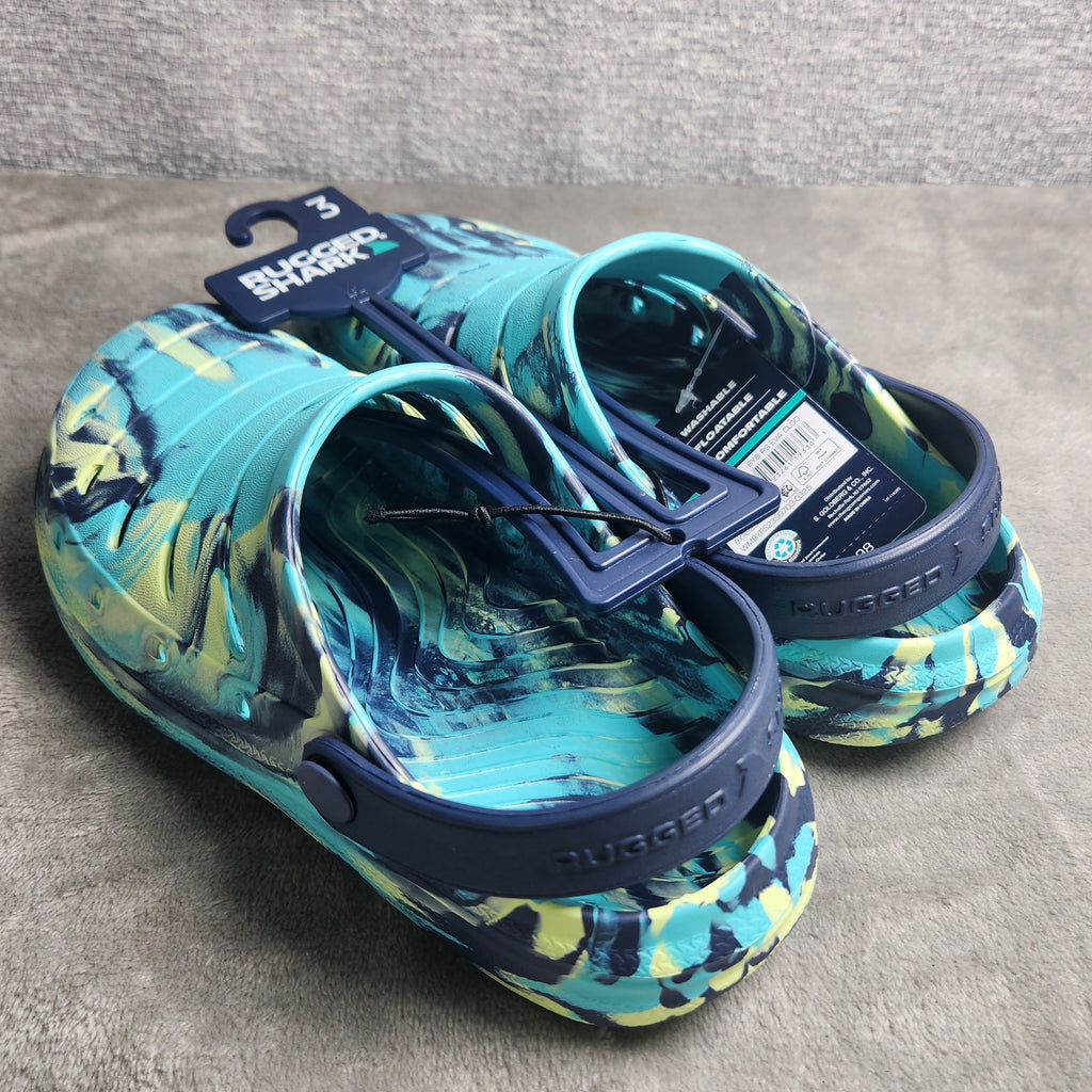 Rugged Shark Kids Size 3 Teal EVA Clogs Water Shoes Slip On Sandals